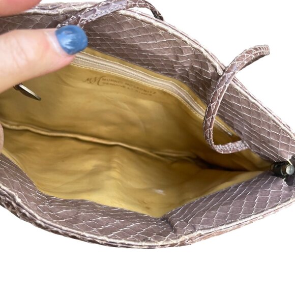 Vintage Morris Moskowitz Leather Clutch With Snake Trim & Chain Strap - Picture 6 of 11